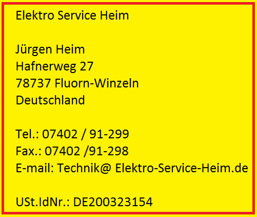 Elektro Service Heim, Jürgen Heim, Hafnerweg 27, 78737 Fluorn-Winzeln